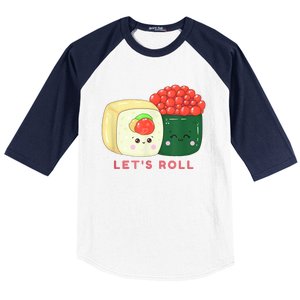 Sushi Roll Lets Roll Funny Japanese Design Baseball Sleeve Shirt