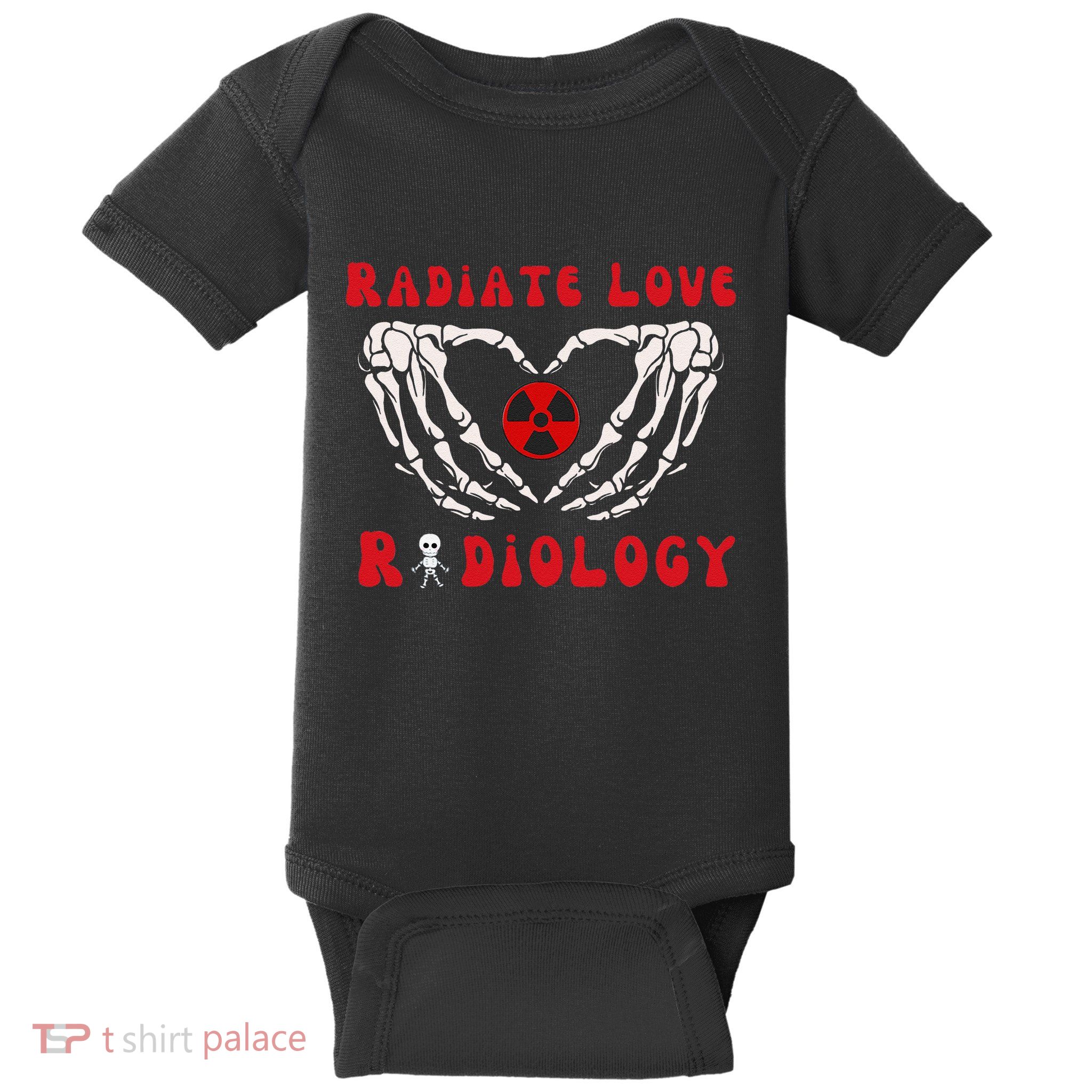 Skeleton Radiate Love Radiology Rad Tech Hearts Valentines Baby Bodysuit