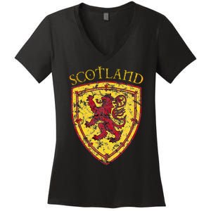 Scottish Rampant Lion Scotland Coat Of Arms Banner Women's V-Neck T-Shirt