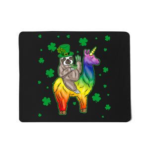 Sloth Riding Llama Unicorn St Patricks Day Leprechaun Mousepad