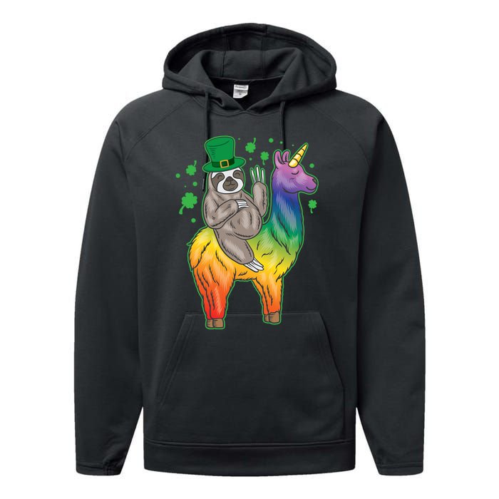 Sloth Rainbow Leprechaun Performance Fleece Hoodie