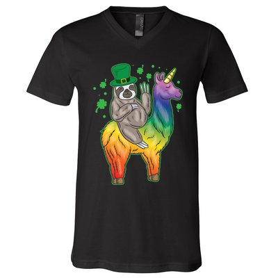 Sloth Rainbow Leprechaun V-Neck T-Shirt