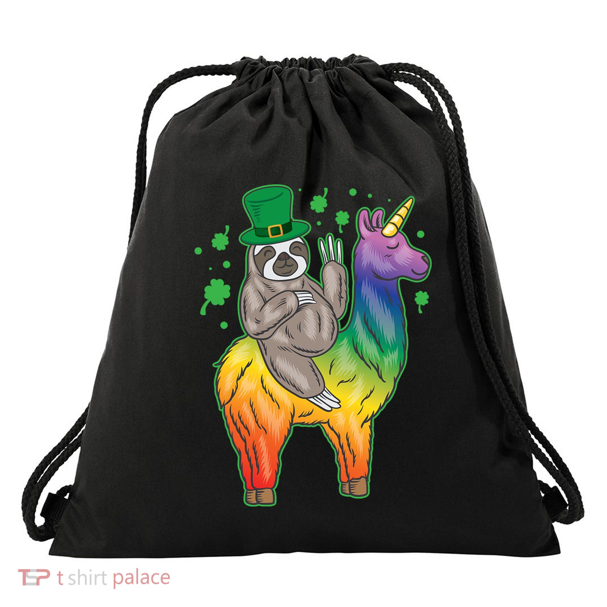 Sloth Rainbow Leprechaun Drawstring Bag