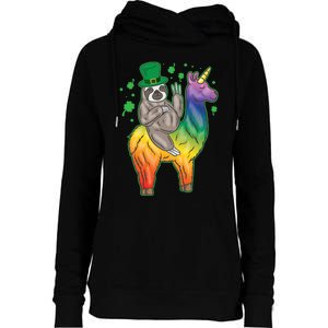 Sloth Rainbow Leprechaun Womens Funnel Neck Pullover Hood