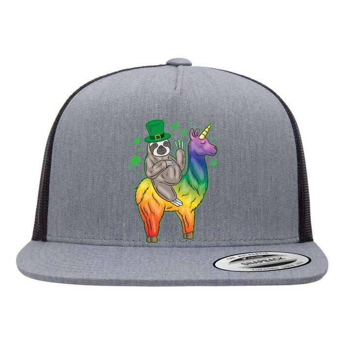 Sloth Rainbow Leprechaun Flat Bill Trucker Hat