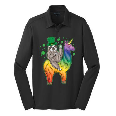 Sloth Rainbow Leprechaun Silk Touch Performance Long Sleeve Polo