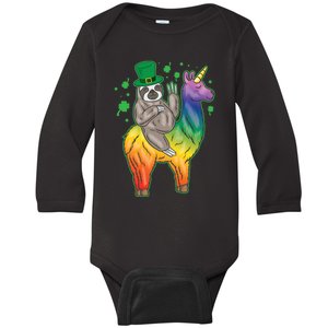 Sloth Rainbow Leprechaun Baby Long Sleeve Bodysuit