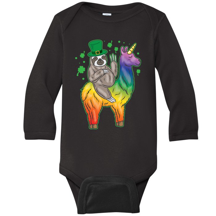 Sloth Rainbow Leprechaun Baby Long Sleeve Bodysuit