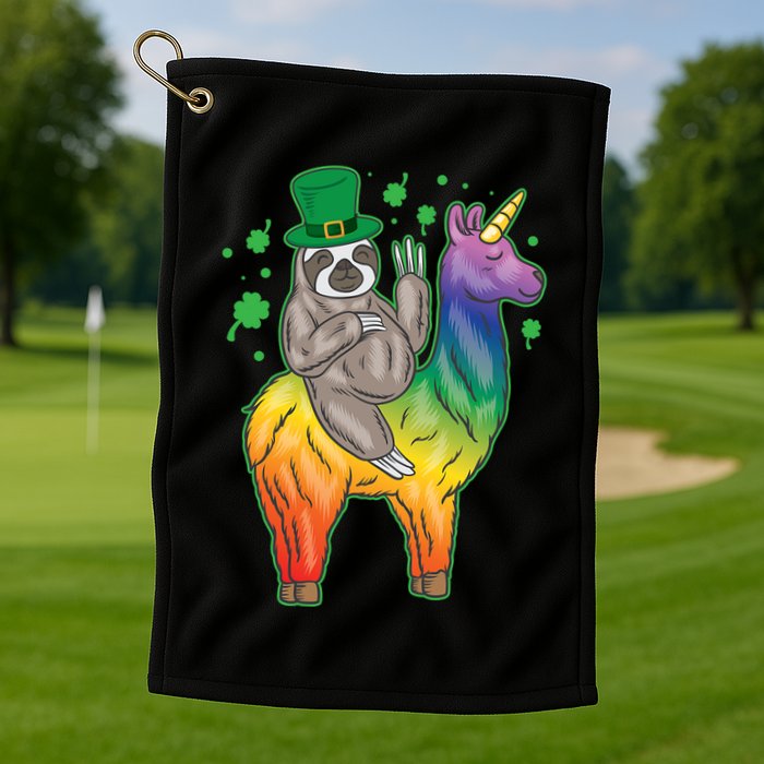 Sloth Rainbow Leprechaun Golf Towel