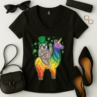 Sloth Rainbow Leprechaun Women's V-Neck T-Shirt