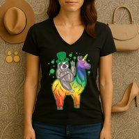 Sloth Rainbow Leprechaun Women's V-Neck T-Shirt