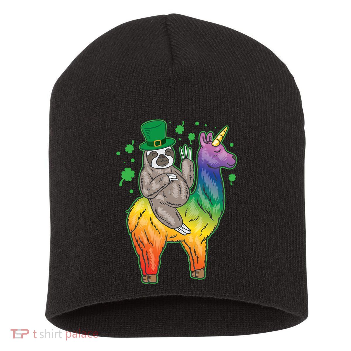 Sloth Rainbow Leprechaun Short Acrylic Beanie