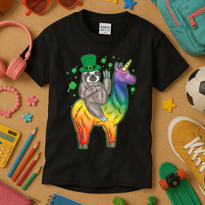Sloth Rainbow Leprechaun Kids T-Shirt