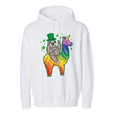 Sloth Rainbow Leprechaun Garment-Dyed Fleece Hoodie