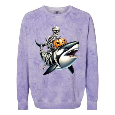 Skeleton Riding Mummy Orca Halloween Whale Great Gift Colorblast Crewneck Sweatshirt