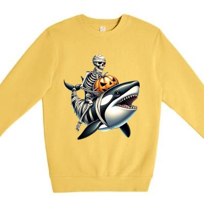 Skeleton Riding Mummy Orca Halloween Whale Great Gift Premium Crewneck Sweatshirt