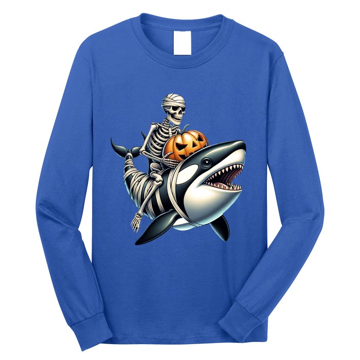 Skeleton Riding Mummy Orca Halloween Whale Great Gift Long Sleeve Shirt