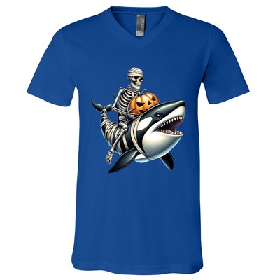 Skeleton Riding Mummy Orca Halloween Whale Great Gift V-Neck T-Shirt