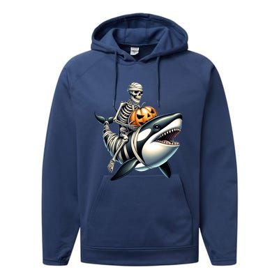 Skeleton Riding Mummy Orca Halloween Whale Great Gift Performance Fleece Hoodie