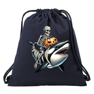 Skeleton Riding Mummy Orca Halloween Whale Great Gift Drawstring Bag