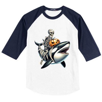 Skeleton Riding Mummy Orca Halloween Whale Great Gift Baseball Sleeve Shirt