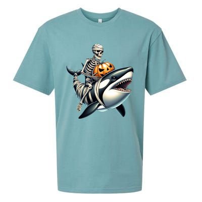 Skeleton Riding Mummy Orca Halloween Whale Great Gift Sueded Cloud Jersey T-Shirt