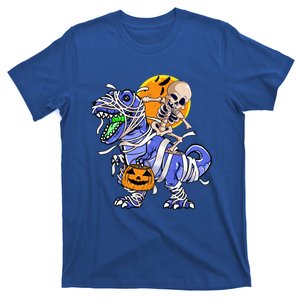 Skeleton Riding Mummy Dinosaur T Rex Halloween Funny Pumpkin Gift T-Shirt