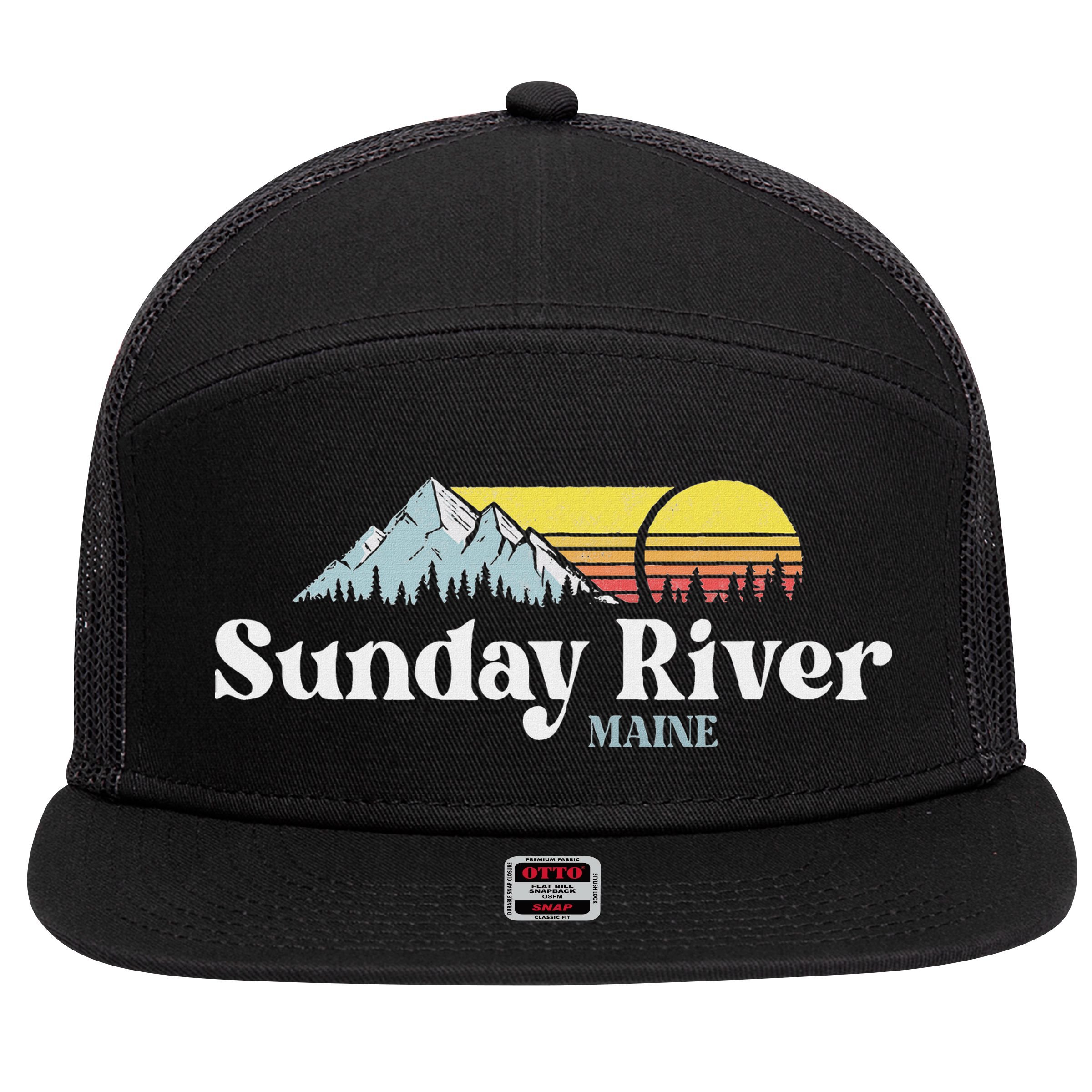 Sunday River Maine Ski Snowboard Hiking Family Vacation 7 Panel Mesh Trucker Snapback Hat