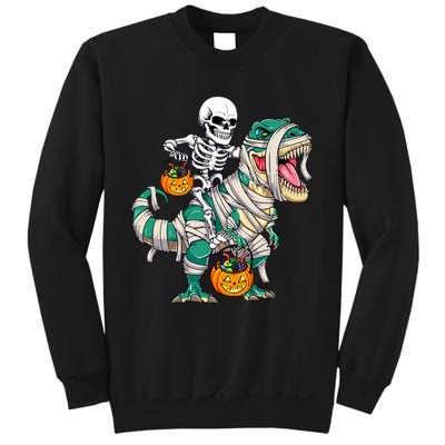 Skeleton Riding Mummy Dinosaur T Rex Funny Halloween Sweatshirt