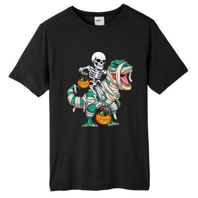 Skeleton Riding Mummy Dinosaur T Rex Funny Halloween Tall Fusion ChromaSoft Performance T-Shirt