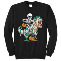 Skeleton Riding Mummy Dinosaur T Rex Funny Halloween Tall Sweatshirt