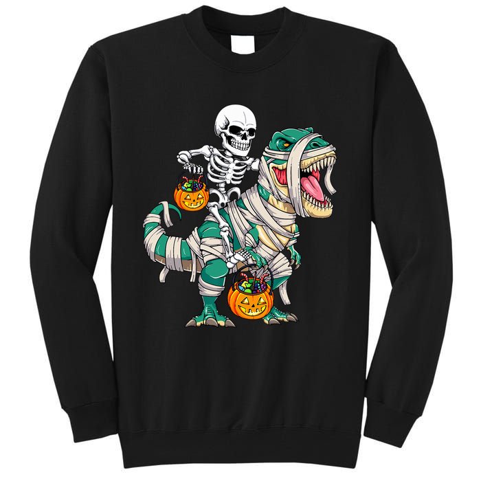 Skeleton Riding Mummy Dinosaur T Rex Funny Halloween Tall Sweatshirt