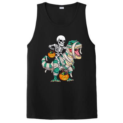 Skeleton Riding Mummy Dinosaur T Rex Funny Halloween PosiCharge Competitor Tank