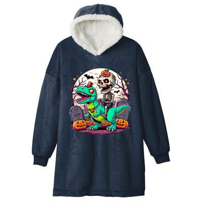 Skeleton Riding Mummy Dinosaur T Rex Halloween Funny Pumpkin Gift Hooded Wearable Blanket