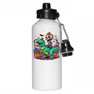 Skeleton Riding Mummy Dinosaur T Rex Halloween Funny Pumpkin Gift Aluminum Water Bottle