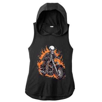 Skeleton Riding Motorcycle Halloween Costume Biker Ladies PosiCharge Tri-Blend Wicking Draft Hoodie Tank