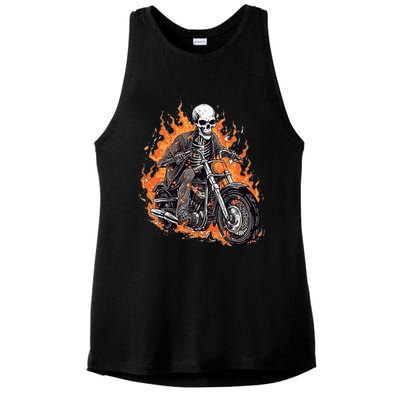 Skeleton Riding Motorcycle Halloween Costume Biker Ladies PosiCharge Tri-Blend Wicking Tank