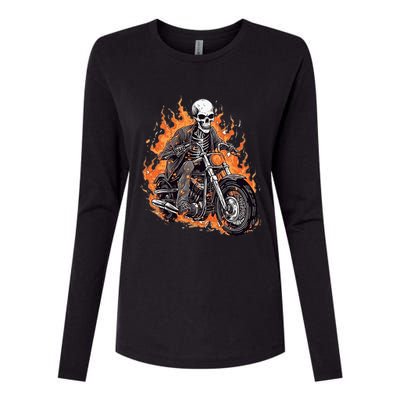 Skeleton Riding Motorcycle Halloween Costume Biker Womens Cotton Relaxed Long Sleeve T-Shirt