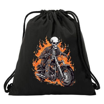 Skeleton Riding Motorcycle Halloween Costume Biker Drawstring Bag