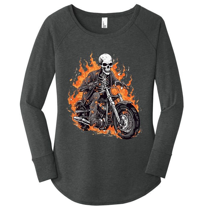 Skeleton Riding Motorcycle Halloween Costume Biker Women's Perfect Tri Tunic Long Sleeve Shirt