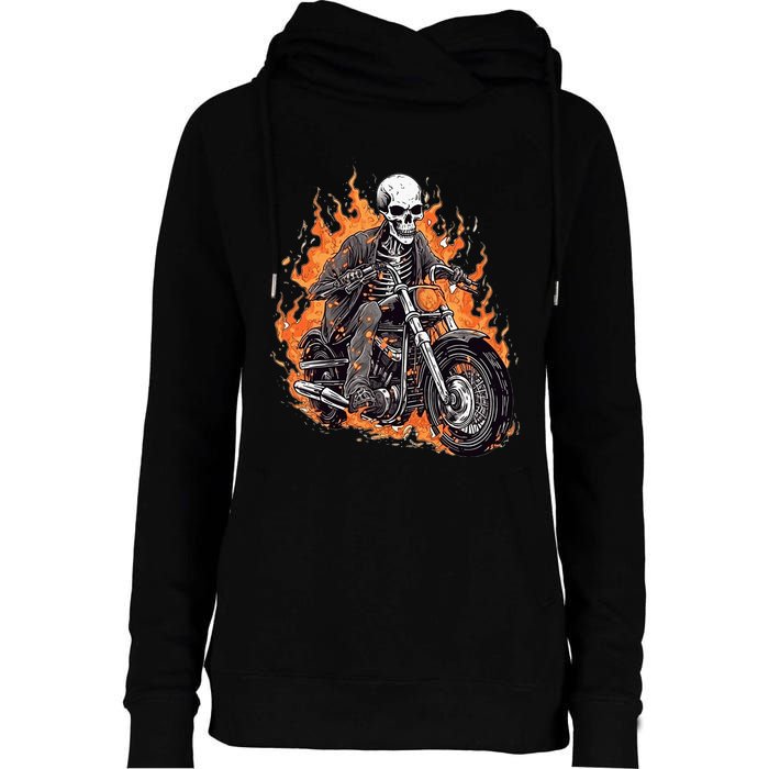 Skeleton Riding Motorcycle Halloween Costume Biker Womens Funnel Neck Pullover Hood