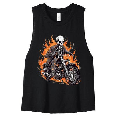 Skeleton Riding Motorcycle Halloween Costume Biker Women's Racerback Cropped Tank