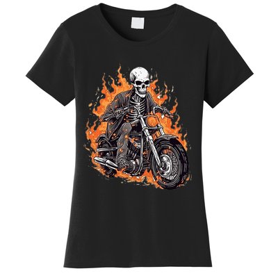 Skeleton Riding Motorcycle Halloween Costume Biker Women's T-Shirt