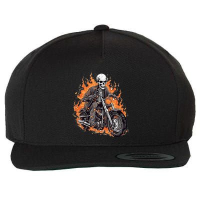 Skeleton Riding Motorcycle Halloween Costume Biker Wool Snapback Cap