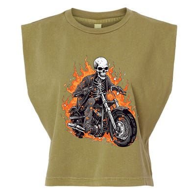 Skeleton Riding Motorcycle Halloween Costume Biker Garment-Dyed Women's Muscle Tee