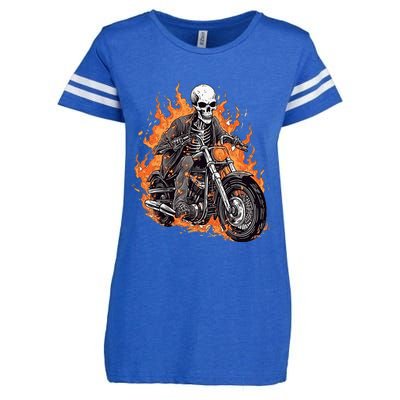 Skeleton Riding Motorcycle Halloween Costume Biker Enza Ladies Jersey Football T-Shirt