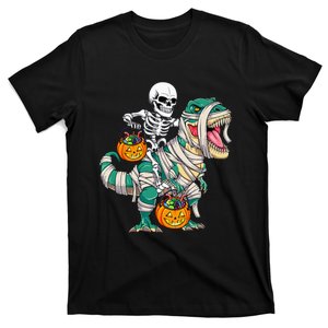 Skeleton Riding Mummy Dinosaur T Rex Kids Funny Halloween T-Shirt