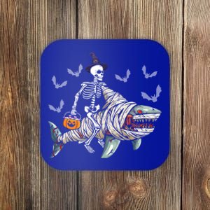 Skeleton Riding Mummy Shark Funny Halloween Pumpkin Witch Gift Coaster