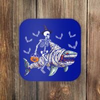 Skeleton Riding Mummy Shark Funny Halloween Pumpkin Witch Gift Coaster