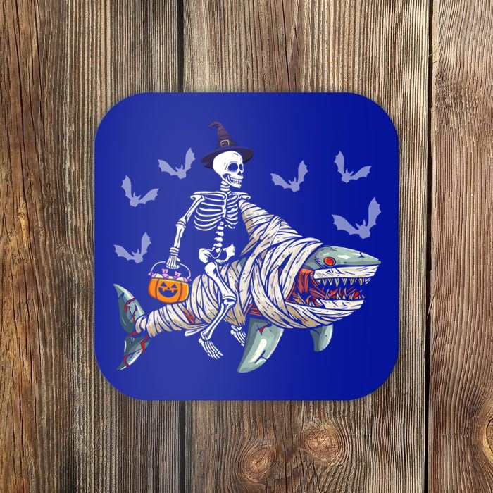 Skeleton Riding Mummy Shark Funny Halloween Pumpkin Witch Gift Coaster